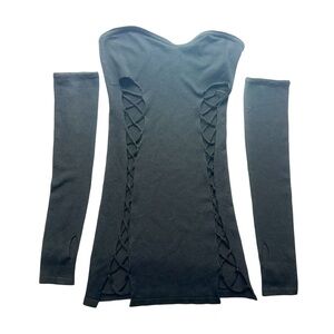 PLT Black Strapless Top with Sleeves